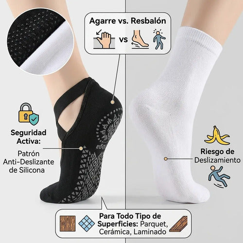 Calcetines Antideslizantes Comodos Yoga Pilates Set X3 3 Colores Unicolor Unica