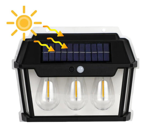 Farol Aplique Solar Triple Ampolleta Sensor De Movimiento Negro