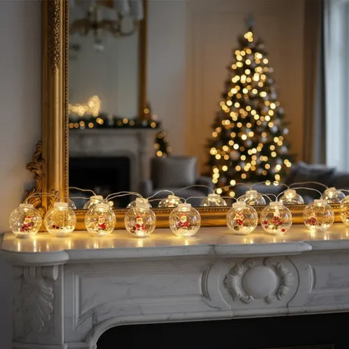 Cortina Esfera Luces Led Trasparentes Navidad Santa Nieve