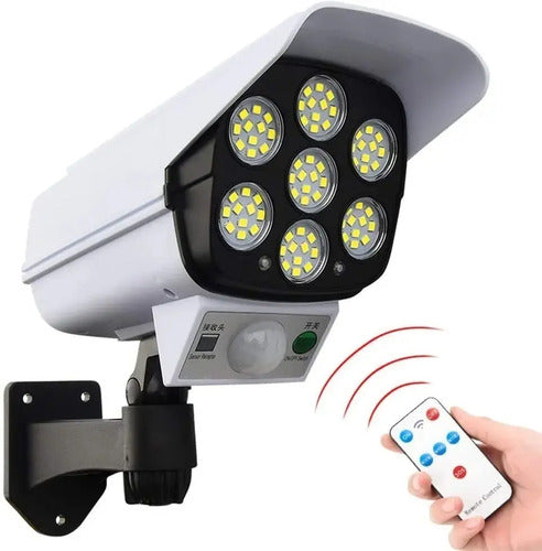 Foco Solar Simulador Cámara Seguridad Con Sensor Movimiento Blanco