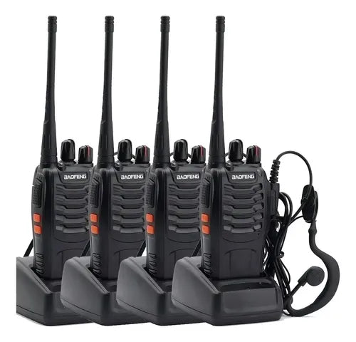 Kit X 4 Handy Baofeng Radio Walkie Talkie Bf888s 16ch Uhf + Auricular Manos Libres Bandas De Frecuencia 16 Color Negro