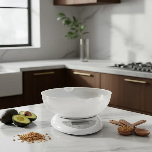 Balanza Digital Pesa Cocina + Bowl Medidor Repostería 5kg Blanco