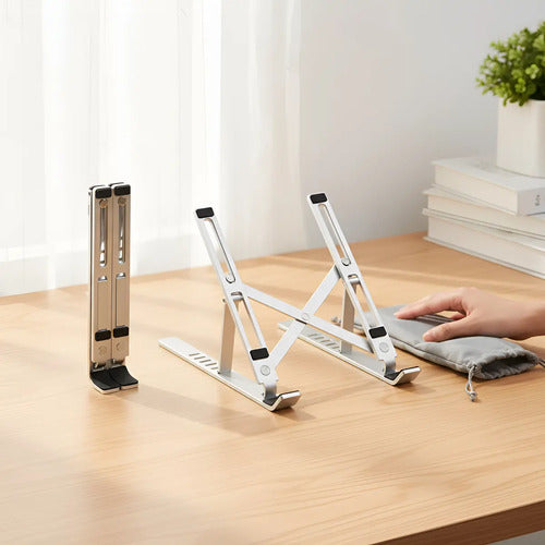 Soporte Stand Para Notebook O Tablet Aluminio Metal Plegable Plateado