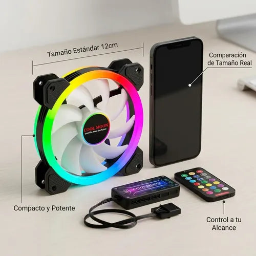 Kit 3 Ventilador Fan Cooler Cpu Led Rgb 12cm Control Remoto Negro