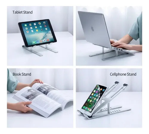 Soporte Stand Para Notebook O Tablet Aluminio Metal Plegable Plateado