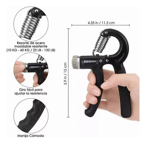 Hand Grip Set Ejercitadores Mano Muñeca Antebrazo Graduable Negro