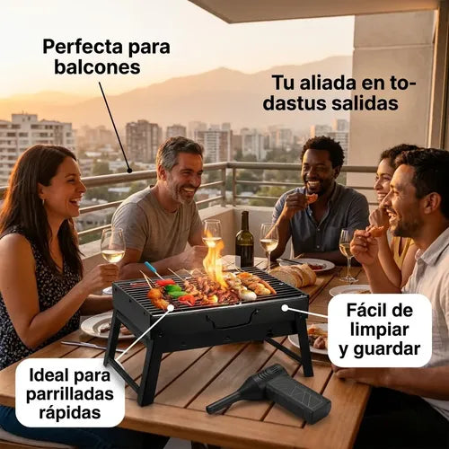 Kit Parrilla Plegable Portátil Soplador Encendedor De Fuego Negro - Parrilla Plegable Portátil Parrilla Acero Inoxidable Parrilla Para Carbón Parrilla Camping Parrilla