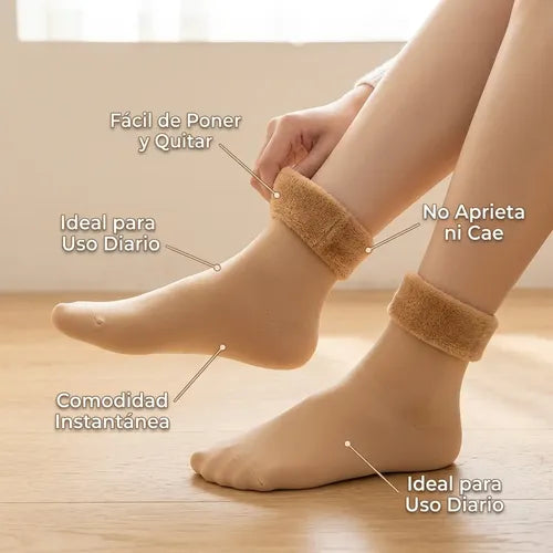 Pack X12 Pares Calcetines Térmicos Calcetas Cortas Forradas Beige Unicolor Unica