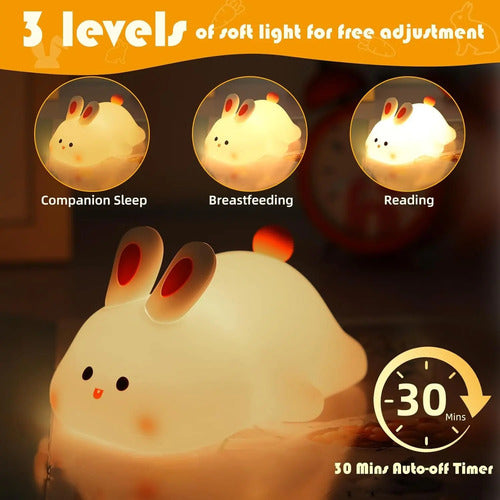 Lampara De Noche Conejo Suave Silicona Portátil Recargable Blanco