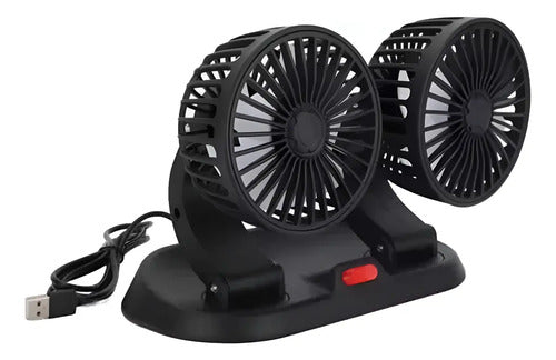 Ventilador Para Auto Usb Doble Cabezal Giratorio 360 Grados Negro