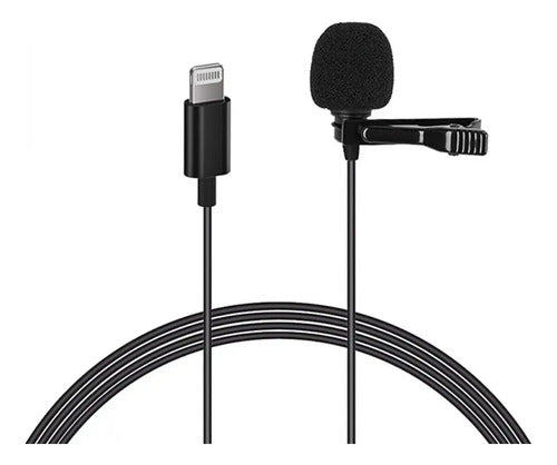 Micrófono Condensador Lavalier Solapa Lightning Para iPhone Color Negro