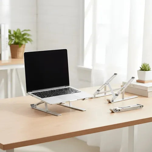 Soporte Stand Para Notebook O Tablet Aluminio Metal Plegable Plateado