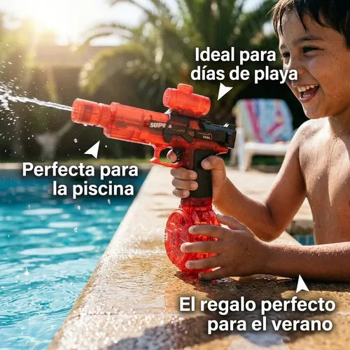 Juguete Pistola Agua Eléctrica Automática Luz Recargable Azul