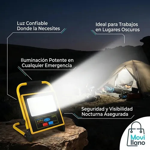 Pack De 4 Focos Solares Led De 100w, Recargables Y Portátiles, Ip66 Para Exterior Amarillo Blanco Cálido