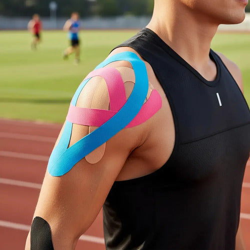 Cinta Venda Tape Kinesiológico Adhesivo 5cmx5m Neuromuscular Negro/rosa/beige/azul