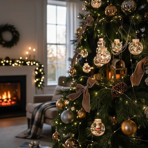Cortina Esfera Luces Led Trasparentes Navidad Santa Nieve