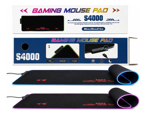 Mousepad Gamer Xl Aoas S4000 Rgb Antideslizante 80x30cm Negro Impermeable Led