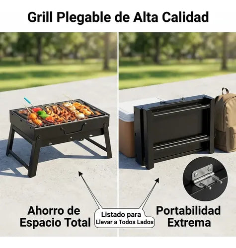 Parrilla Parrillera Plegable Portátil Acero Terraza Camping Parrilla Desmontable Churrasquera Portátil Parrilla Para Picnic Cocina Al Aire Libre Parrilla Patas Retráctiles Parrilla Maletín