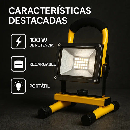 Pack 6 Reflector Led Recargable 100w Portátil Con Pie Baliza Amarillo Blanco Neutro