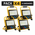 Pack De 4 Focos Solares Led De 100w, Recargables Y Portátiles, Ip66 Para Exterior Amarillo Blanco Cálido