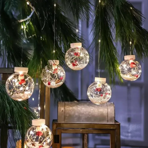 Cortina Esfera Luces Led Trasparentes Navidad Santa Nieve