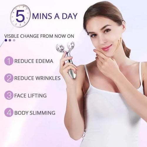 Rodillo Masajeador Facial Corporal 3d Dos Cabezales Plateado