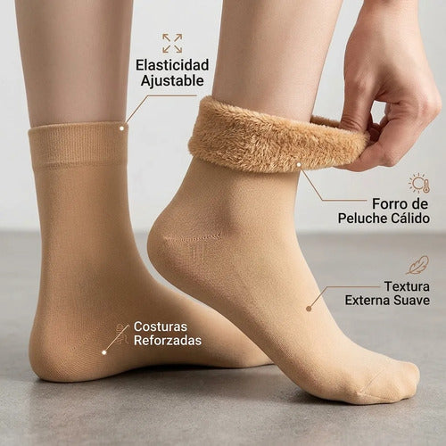 Pack X12 Pares Calcetines Térmicos Calcetas Cortas Forradas Beige Unicolor Unica
