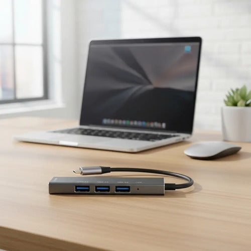 Hub Usb Tipo C 3.0 4 Puertos Usb 3.0 Metalico De Aluminio Gris Plata