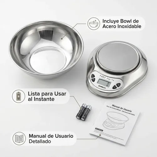 Pesa Cocina Acero Inoxidable 5kg 1gr Con Bowl 5 Kg Plateado 5 Kg