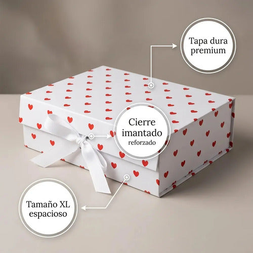 Caja De Tapa Premium Tapa Dura Gift Box Color Blanco Corazones