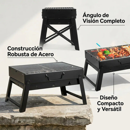 Parrilla Parrillera Plegable Portátil Acero Terraza Camping Parrilla Desmontable Churrasquera Portátil Parrilla Para Picnic Cocina Al Aire Libre Parrilla Patas Retráctiles Parrilla Maletín