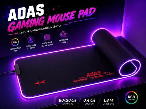 Mouse Pad Gamer Xl Rgb Retroiluminado Aoas S4000 80x30x0.4cm Color Negro