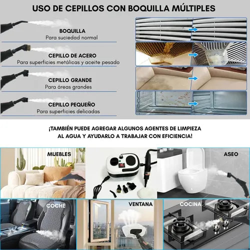 Maquina Vapor Limpiador Manual Alta Potencia Portátil 4 Pzs Blanco