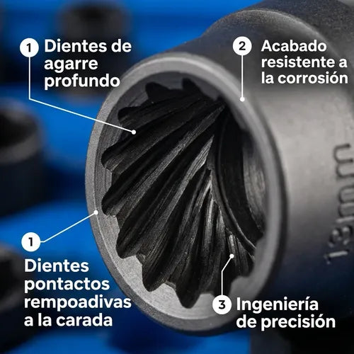 Set Extractores Pernos Tuercas Rodadas 13 Pcs 9 A 19mm Acero