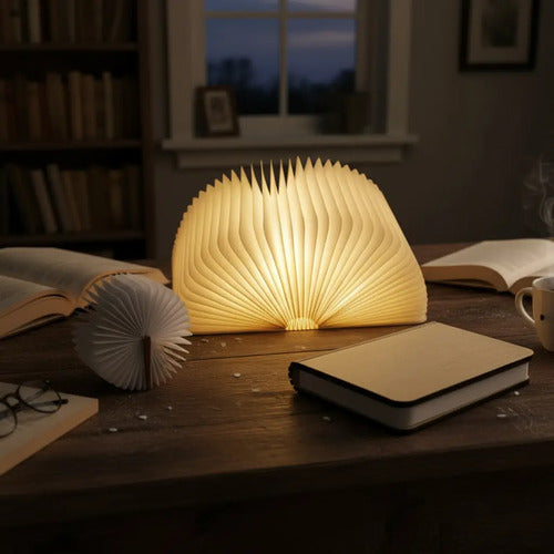 Lámpara De Mesa Libro Madera Plegable Portátil 3d Recargable Madera Beige