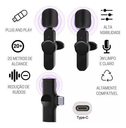 Sistema De Micrófono De Doble Solapa 360 Smartphone Usb-c Black