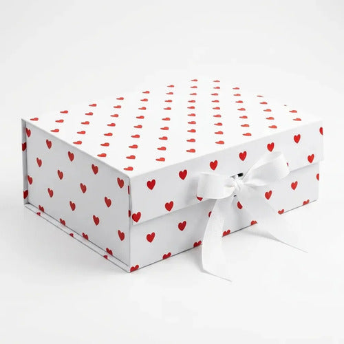 Caja De Tapa Premium Tapa Dura Gift Box Color Blanco Corazones