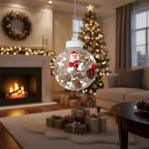 Cortina Esfera Luces Led Trasparentes Navidad Santa Nieve