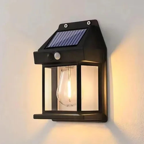 Farol Solar De Pared Sensor Movimiento Luz Cálida Exterior Negro