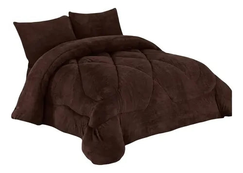 Cobertor Cubrecama Sherpa Chiporro Peludo Invierno 2.5 Plaza Marrón Liso