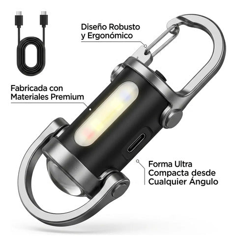 Linterna Llavero Recargable Led Usb Miniclip Potente Baliza Luz Blanca Baliza Estroboscópica Lampara Negro