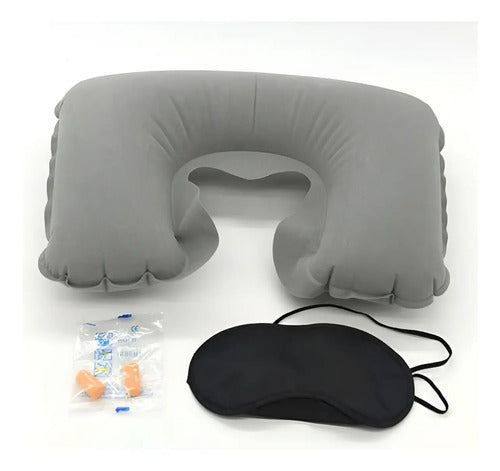 Kit De Viaje Almohada Tapones Para Oídos Y Antifaz Azul