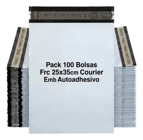 Pack 100 Bolsas Frc 25x35cm Courier Embalaje Autoadhesivo Blanco Unicolor