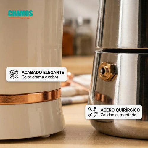 Molino Moledor Cafe Electrico + Cafetera Italiana 6 Tazas Café De Especialidad Set De Café Diseño Premium Combo Cafetera Y Molinillo Set Cafetera Italiana Y Moledor