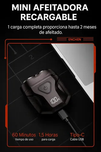 Mini Afeitadora Metal Eléctrica Recargable Portátil Viajes Negro