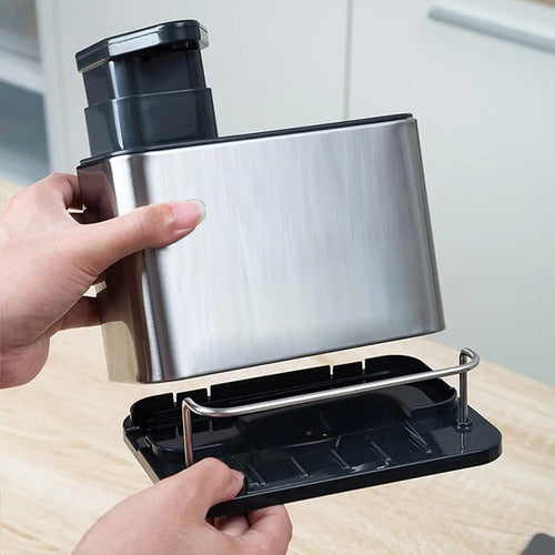 Dispensador De Jabón Soporte Esponja Escurridor Acero Negro