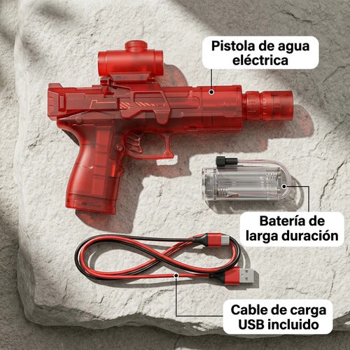 Juguete Pistola Agua Eléctrica Automática Luz Recargable Negro