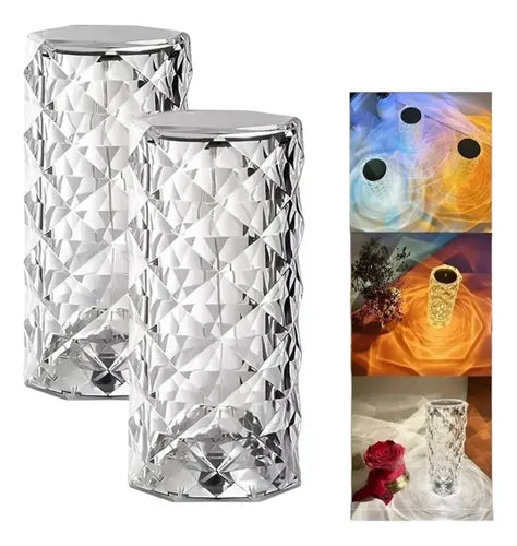 Lampara De Cristal Figura Rosa Touch Mesa Noche Recargable Blanco