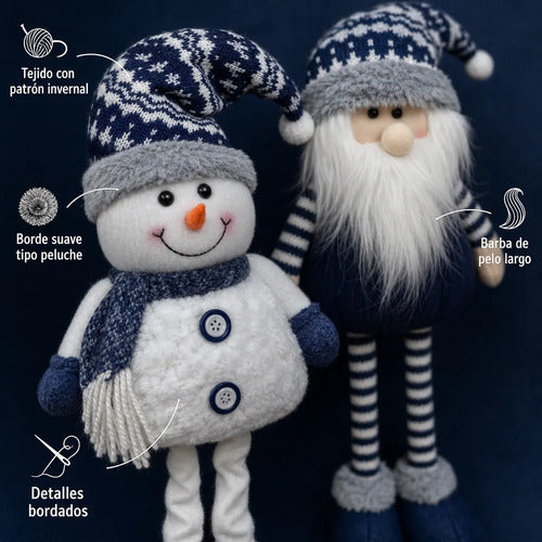 Mono Patas Largas Azul Blanco 70cm Muñeco Navidad Adorno Blanco Azul