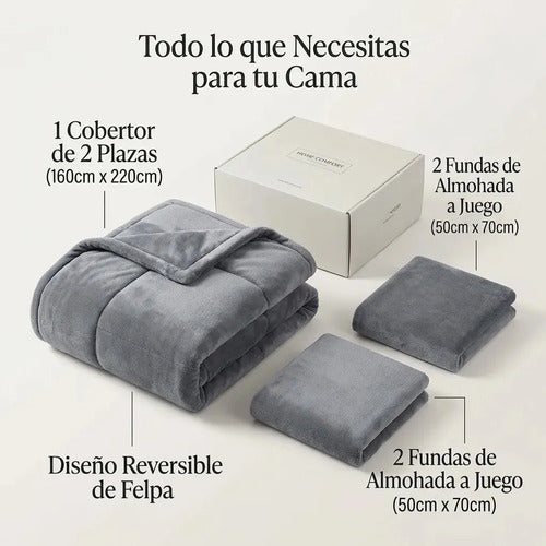 Cobertor Cubrecama Sherpa Chiporro Peludo Invierno 2.5 Plaza Gris Liso
